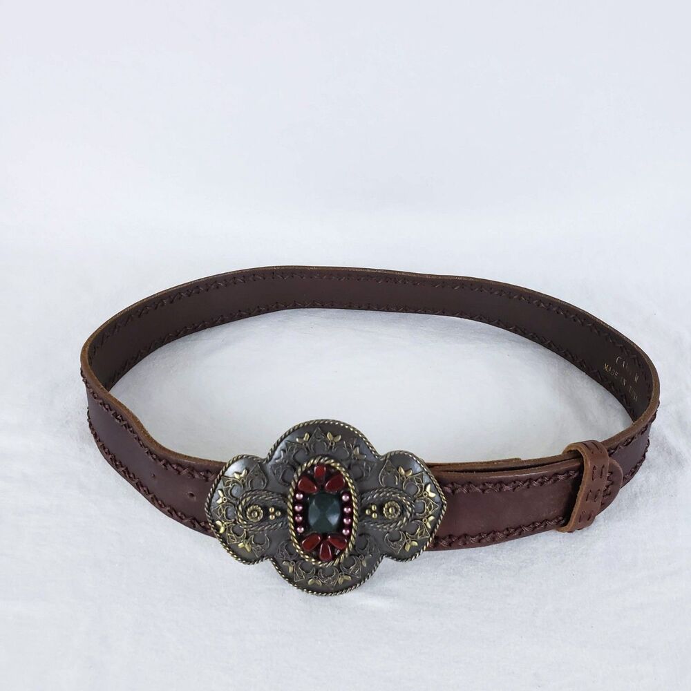 Cabi Western Ornate Metal Buckle Statement Belt Womens M Faux Leather? Boho